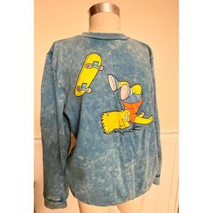 The Simpsons Bart Simpson Blue Tie-Dye Long Sleeve pullover sweatshirt Lg Unisex